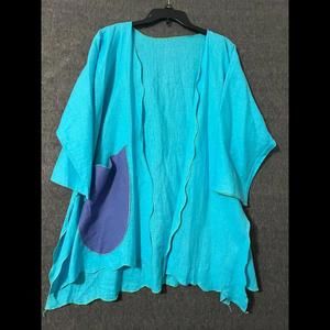 Chic Turquoise Kaftan with Pocket - Stylish Comfort